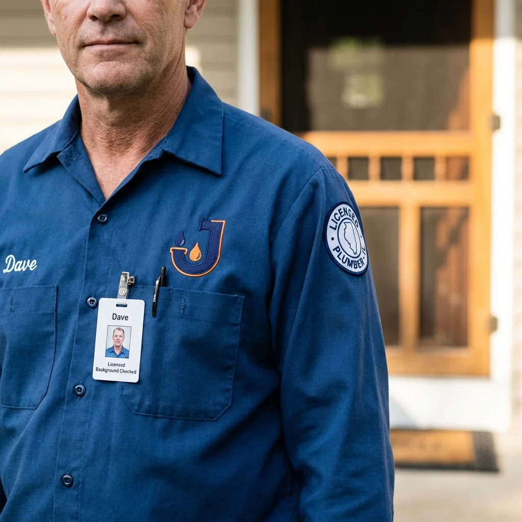 Licensed plumber showing ID badge in New Durham, NH