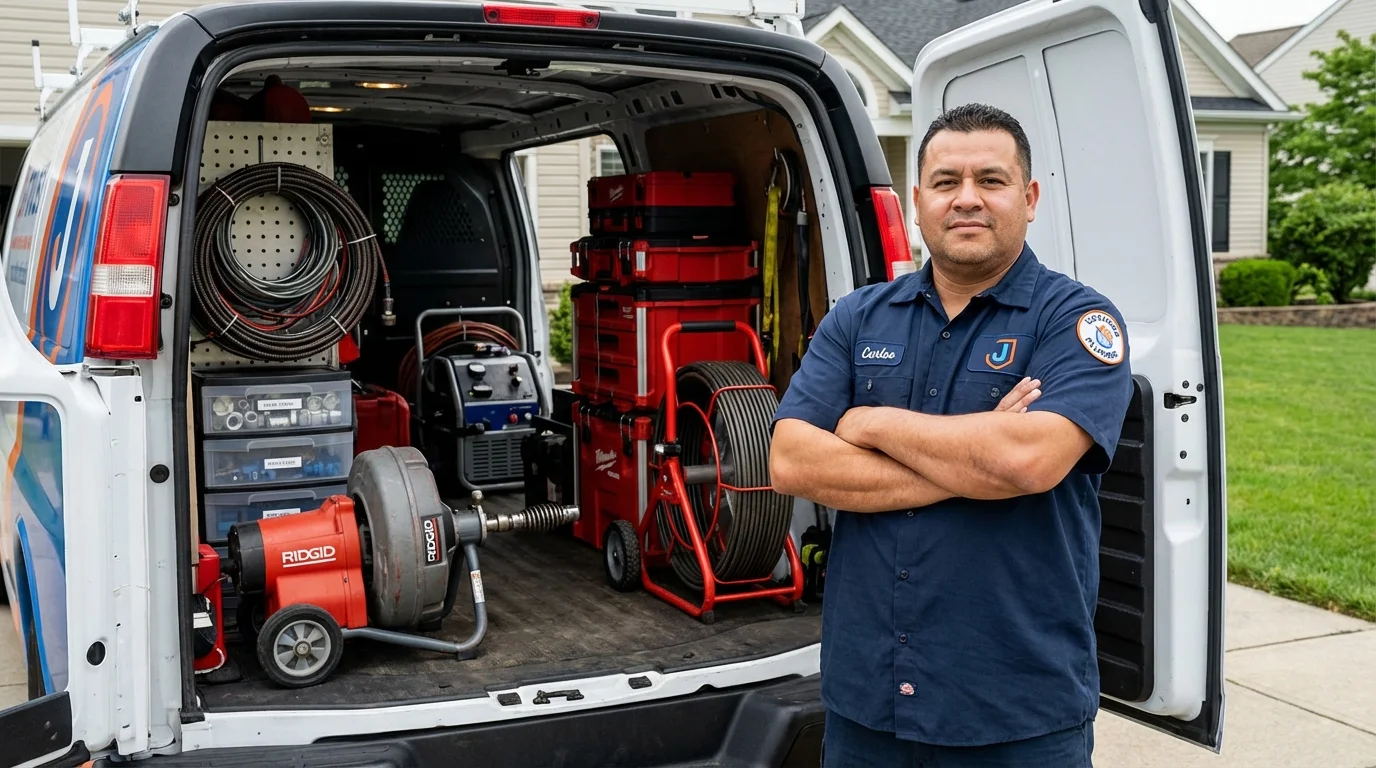 Professional drain cleaning equipment and Johns Plumbing LLC plumber in New Durham