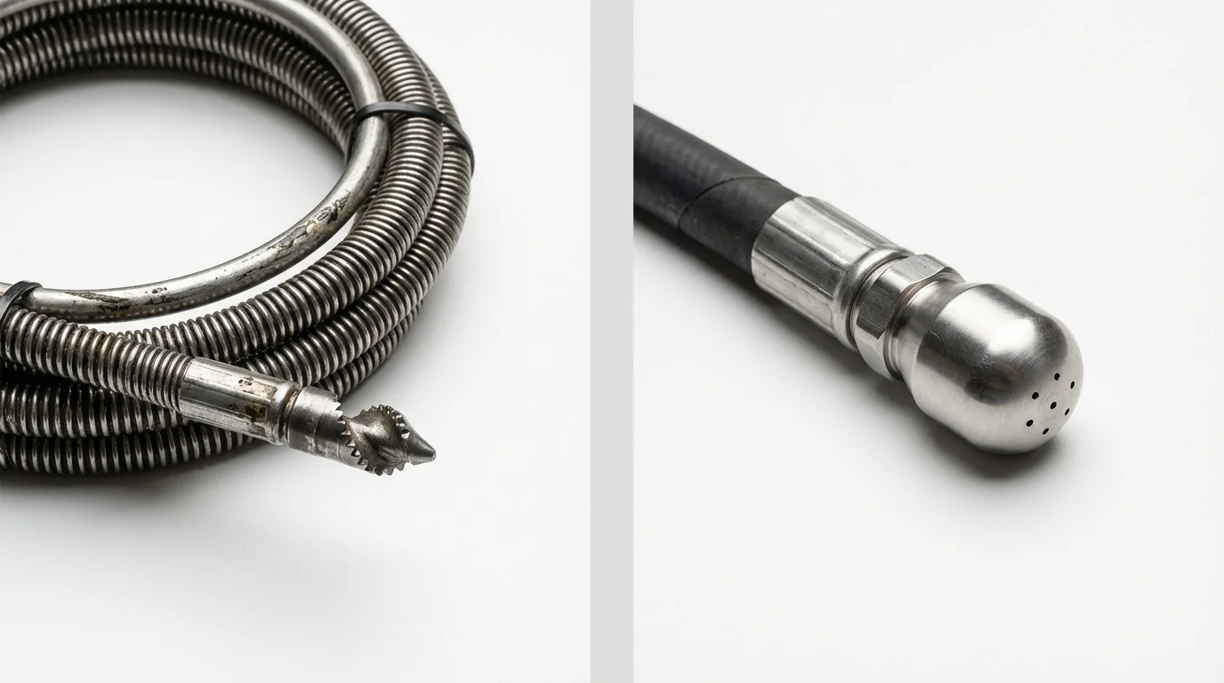 Drain snake cable and hydro jetting nozzle used for drain cleaning in New Durham, NH