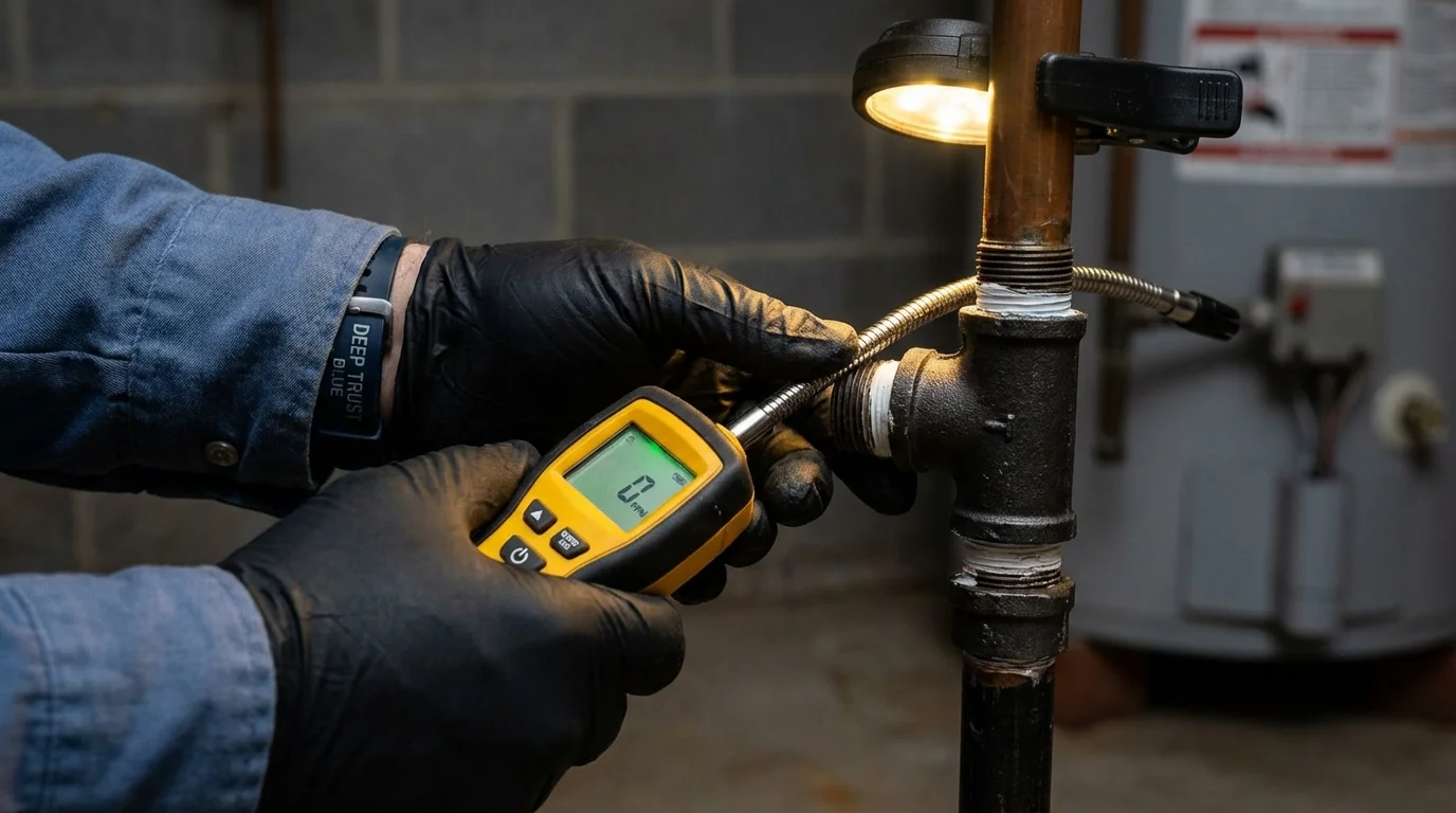 Gas leak detection with electronic sniffer by Johns Plumbing LLC in New Durham